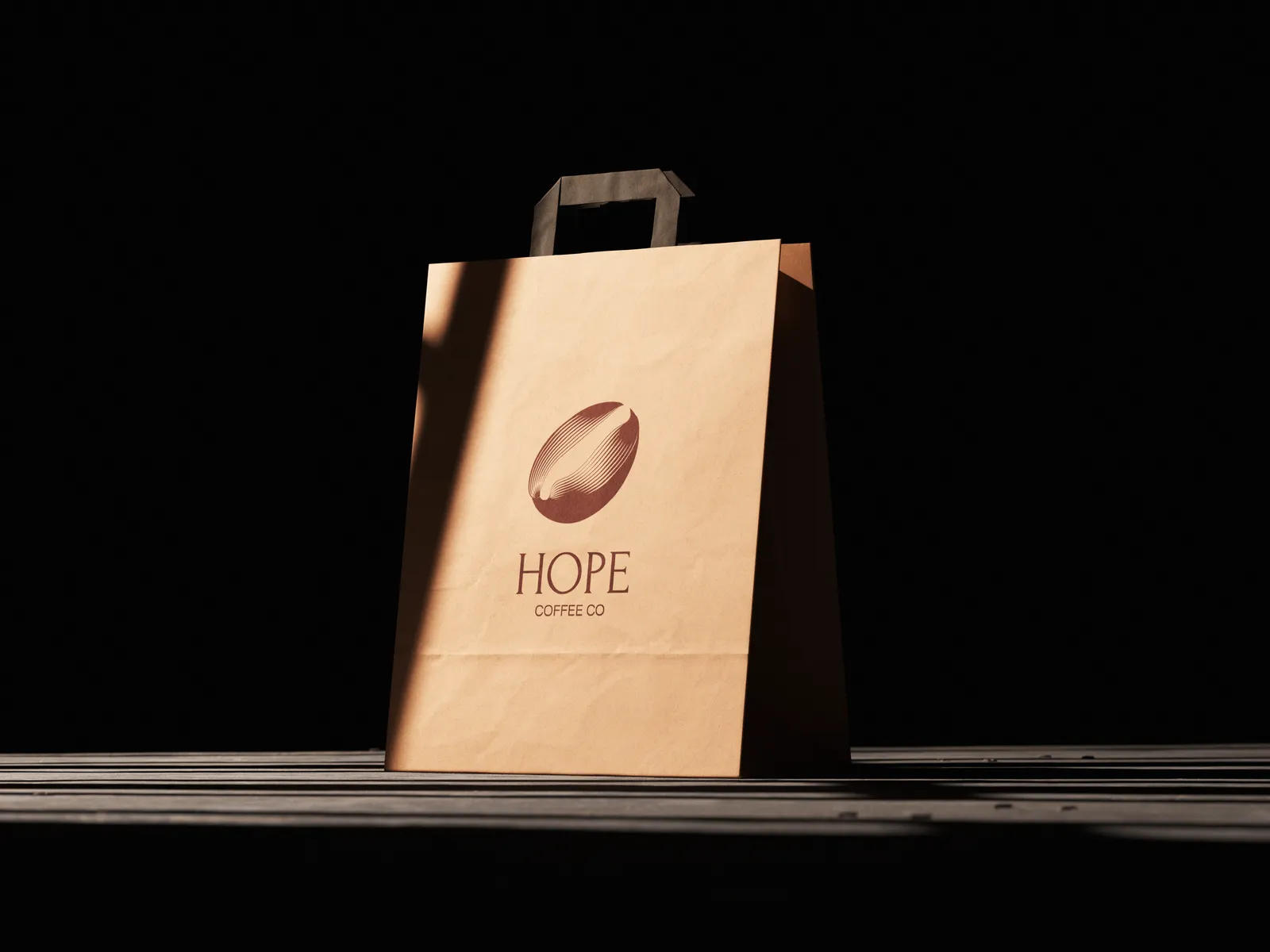 Hope Coffee Co. shopping bag photographed in warm light.