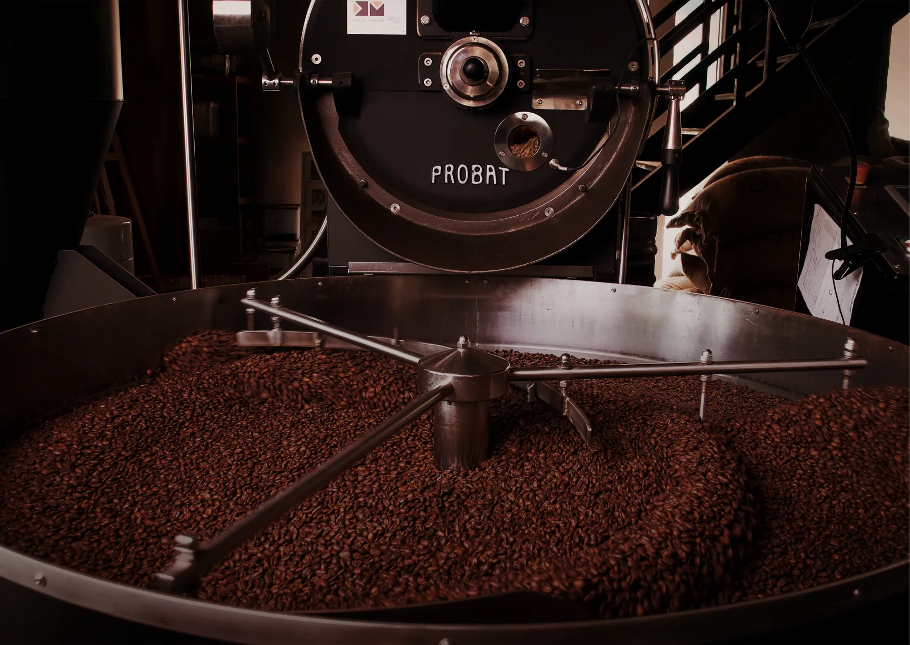 Hope Coffee Co. coffee roastery filled with freshly roasted beans.